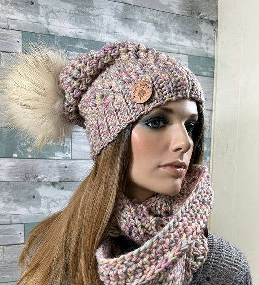 Ensemble écharpe sans fin et tuque slouchy en fil mérinos